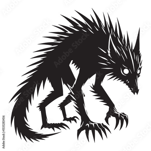 Monochrome chupacabra, mysterious creature, form depiction, having an unsettling appearance, - chupacabra silhouette - chupacabra vector - silhouette of chupacabra - Chupacabra illustration
