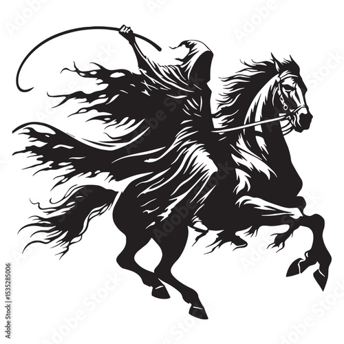 Discover the Iconic Dullahan Fearsome Herald Concept Graphic, Showing a Large, Dark Shape - dullahan silhouette - dullahan vector - silhouette of dullahan
