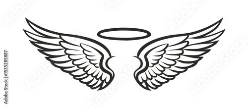 Black and white svg vector angel wings, valentine's day icon