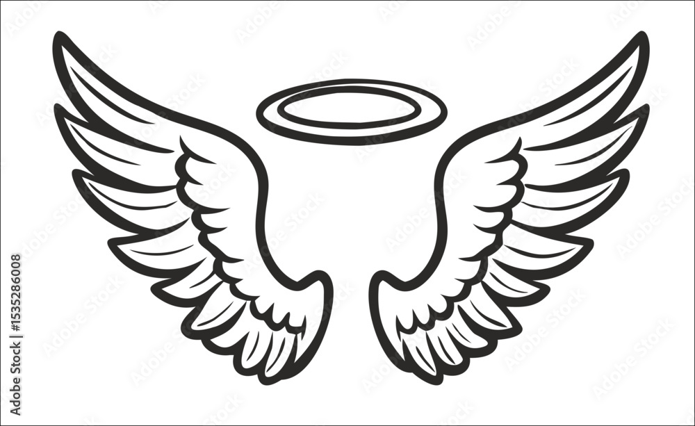 Obraz premium Black and white svg vector angel wings, valentine's day icon