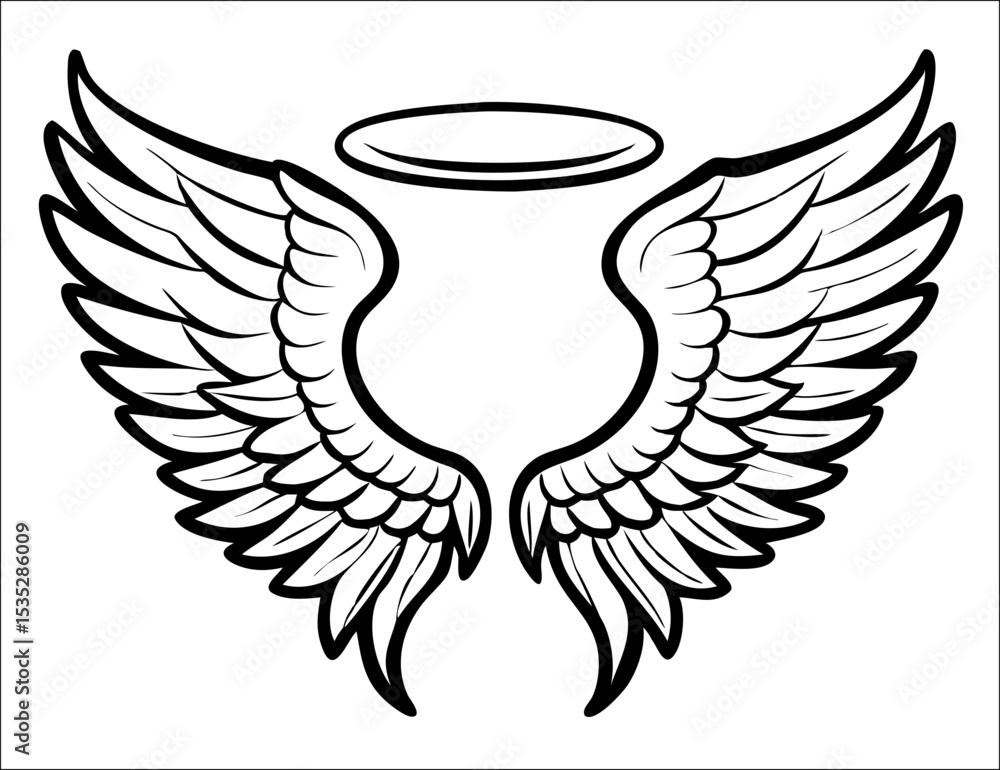 Obraz premium Black and white svg vector angel wings, valentine's day icon