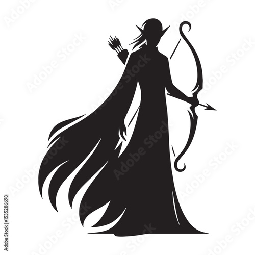 Iconic Elf Skilled Craftsman Concept Graphic, with Tools in Hand and Focused Intent - elf silhouette - elf vector - silhouette of elf
