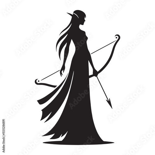 Mysterious Shadowy Elf Forest Dweller Graphic Vector, Showing a Hooded Figure and Subtle Magic - elf silhouette - elf vector - silhouette of elf
