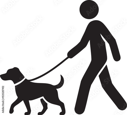 Dog Walking Icon - Pet Owner & Walker Pictogram
