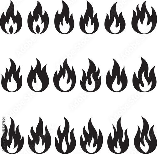 Flame Silhouette Vector Icons - Fire & Hot Element Set
