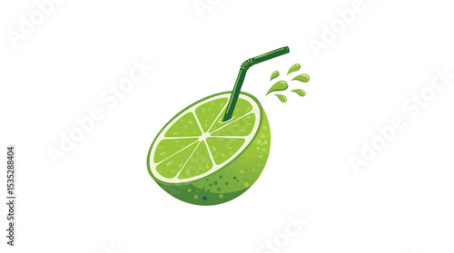 "Fresh Lime Juice Vector Illustration with Straw and Splash - Creative Citrus Design for Beverage and Branding