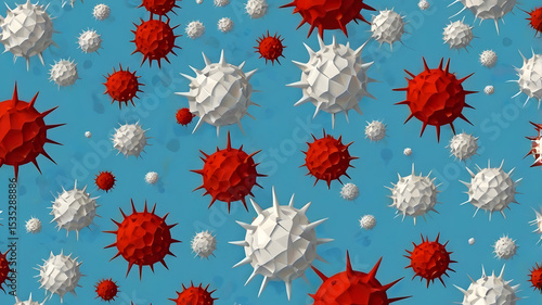 Wallpaper Mural High-quality 3D render of various colorful virus particles floating on a light blue background.  Torontodigital.ca