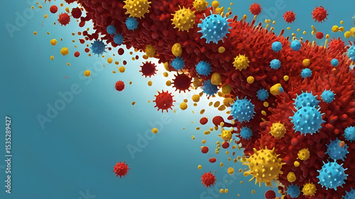 Wallpaper Mural High-quality 3D render of various colorful virus particles floating on a light blue background.  Torontodigital.ca