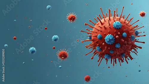 Wallpaper Mural High-quality 3D render of various colorful virus particles floating on a light blue background.  Torontodigital.ca