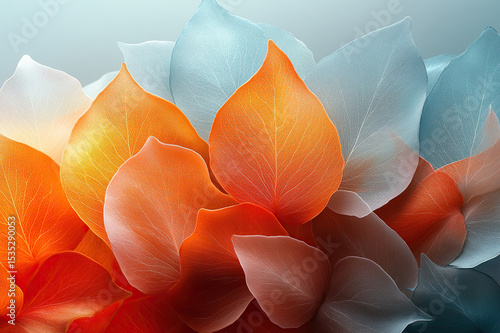 Wallpaper Mural An abstract interplay of fiery orange and cool aqua, with layered, translucent planes suggesting leaves. Torontodigital.ca