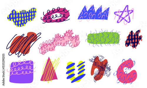 Colorful Abstract Doodle Shapes Collection on White Background