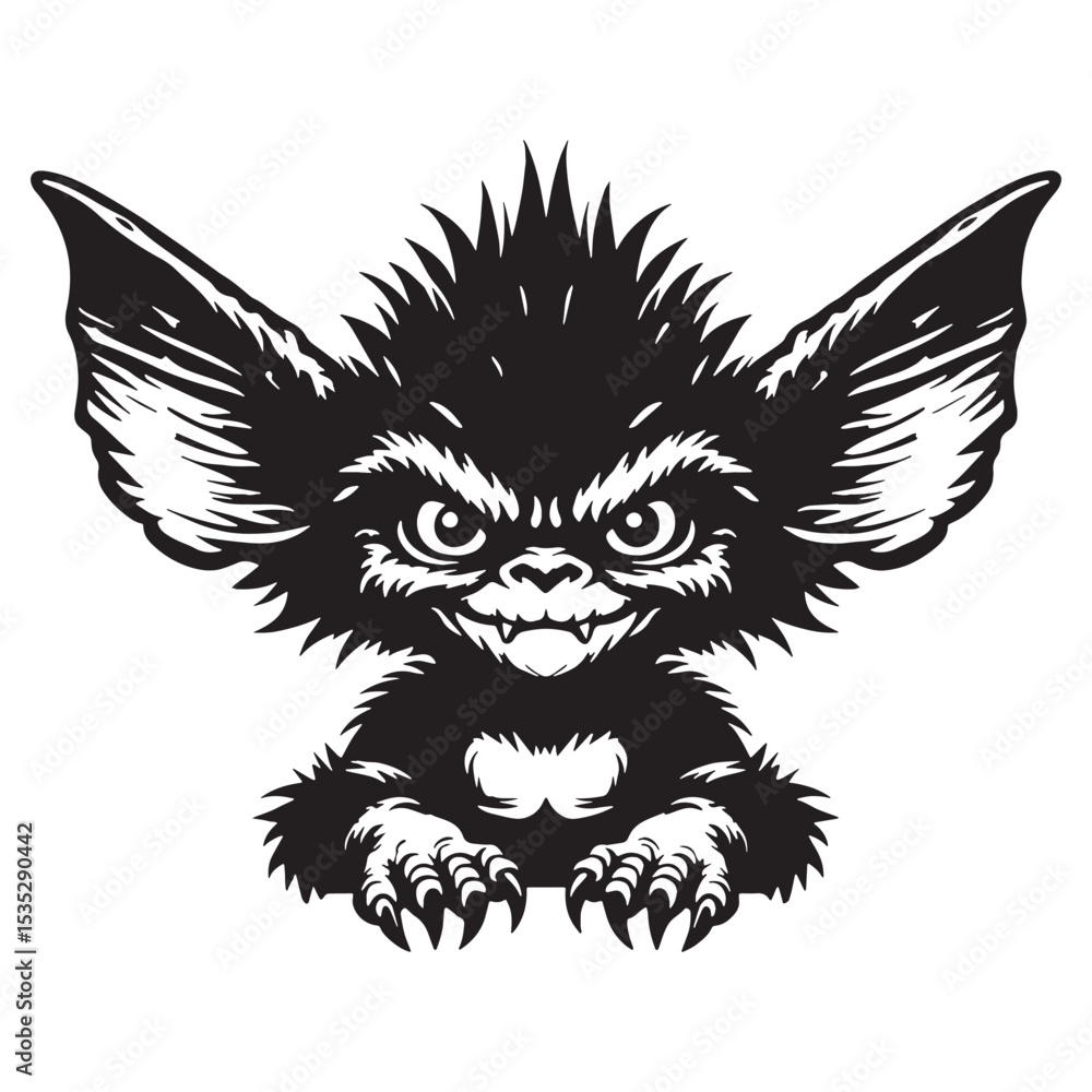Obraz premium Ugly Vector Gremlin Little Annoying Creature Concept Image, Always Ready to Cause Problems - gremlin silhouette - gremlin vector - silhouette of gremlin 