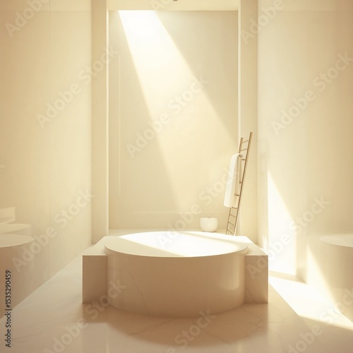 Wallpaper Mural Organized walk-in closet with neutral shelves and a soft square podium placed on plush carpet Torontodigital.ca