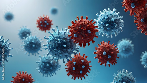 Wallpaper Mural High-quality 3D render of various colorful virus particles floating on a light blue background.  Torontodigital.ca