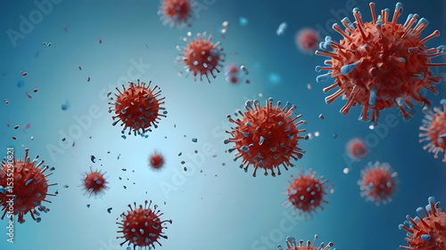 Wallpaper Mural High-quality 3D render of various colorful virus particles floating on a light blue background.  Torontodigital.ca