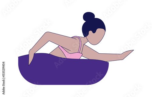 Black girl swimming front crawl in water pool 2D cartoon character. African american young woman hair bun in freestyle stroke flat vector faceless person isolated on white. Spot illustration colorful