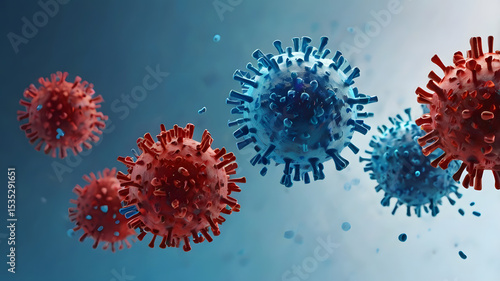 Wallpaper Mural High-quality 3D render of various colorful virus particles floating on a light blue background.  Torontodigital.ca