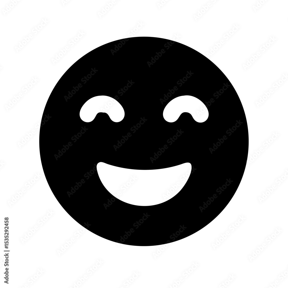 Solid Happy Face Emoji Icon: Solid black smiley face emoji, ideal for communication, feedback icons, or any project needing a simple, positive expression. Solid Happy Face Emoji Icon: Solid black smiley face emoji, ideal for communication, feedback icons, or any project needing a simple, positive expression.