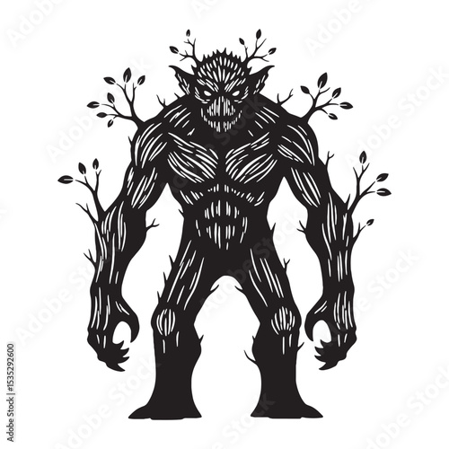 Primeval Ent Deadly Tree Beast Outline Vector, Showing Its Many Odd and Knobby Features - ent silhouette - ent vector - silhouette of ent
