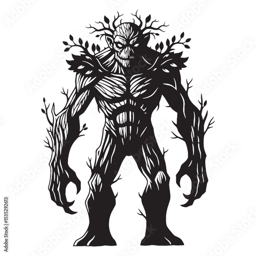 Shadowy Powerful Ent Forest Spirit Graphic, with a Sense of Ancient Strength - ent silhouette - ent vector - silhouette of ent - Ent illustration
