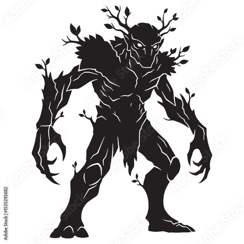 Haunting Vector Ent Dangerous Creature Outline Figure, Hiding Among the Trees - ent silhouette - ent vector - silhouette of ent
