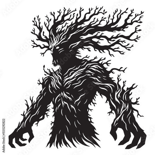 Iconic Ent Fearsome Forest Protector Concept Graphic, with a Big, Strong Shape - ent silhouette - ent vector - silhouette of ent

