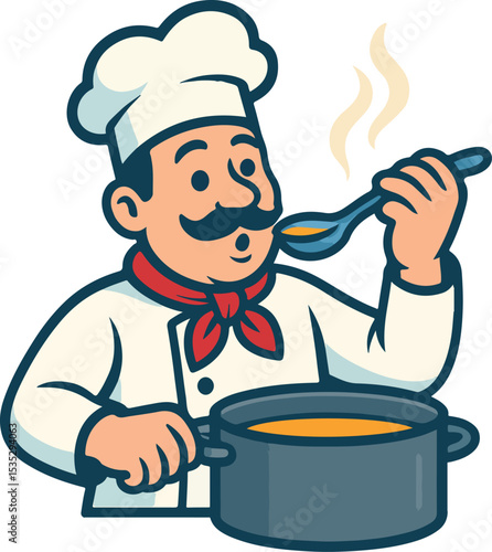 Chef, brimming with expertise, delicately tastes a spoonful of the delightful