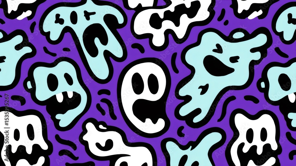 Fototapeta premium Funny ghosts and monsters creating a seamless halloween pattern