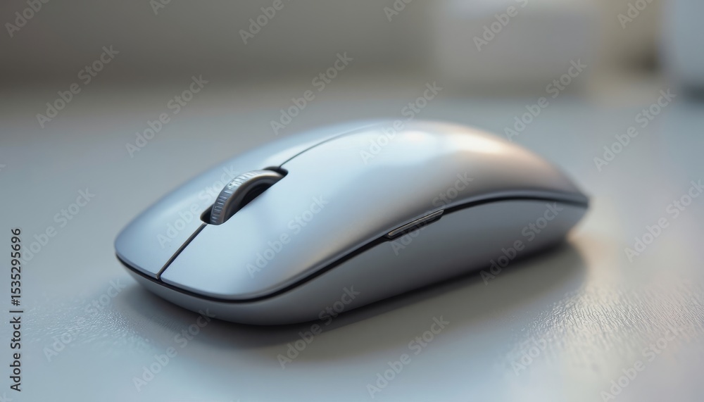 Silver Computer Mouse on Desk Silver Computer Mouse on Desk