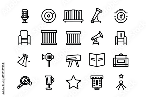 set of icons music instrumental on white background.