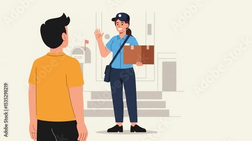 Friendly Postal Worker Delivering Package Animation