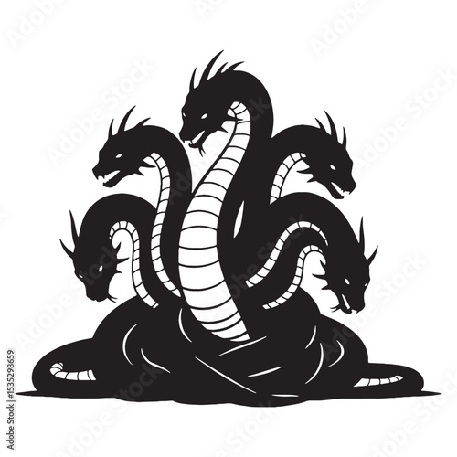 Shadowy Powerful Hydra Winged Hunter Graphic, with a Sense of Great Strength - hydra silhouette - hydra vector - silhouette of hydra - Hydra illustration
