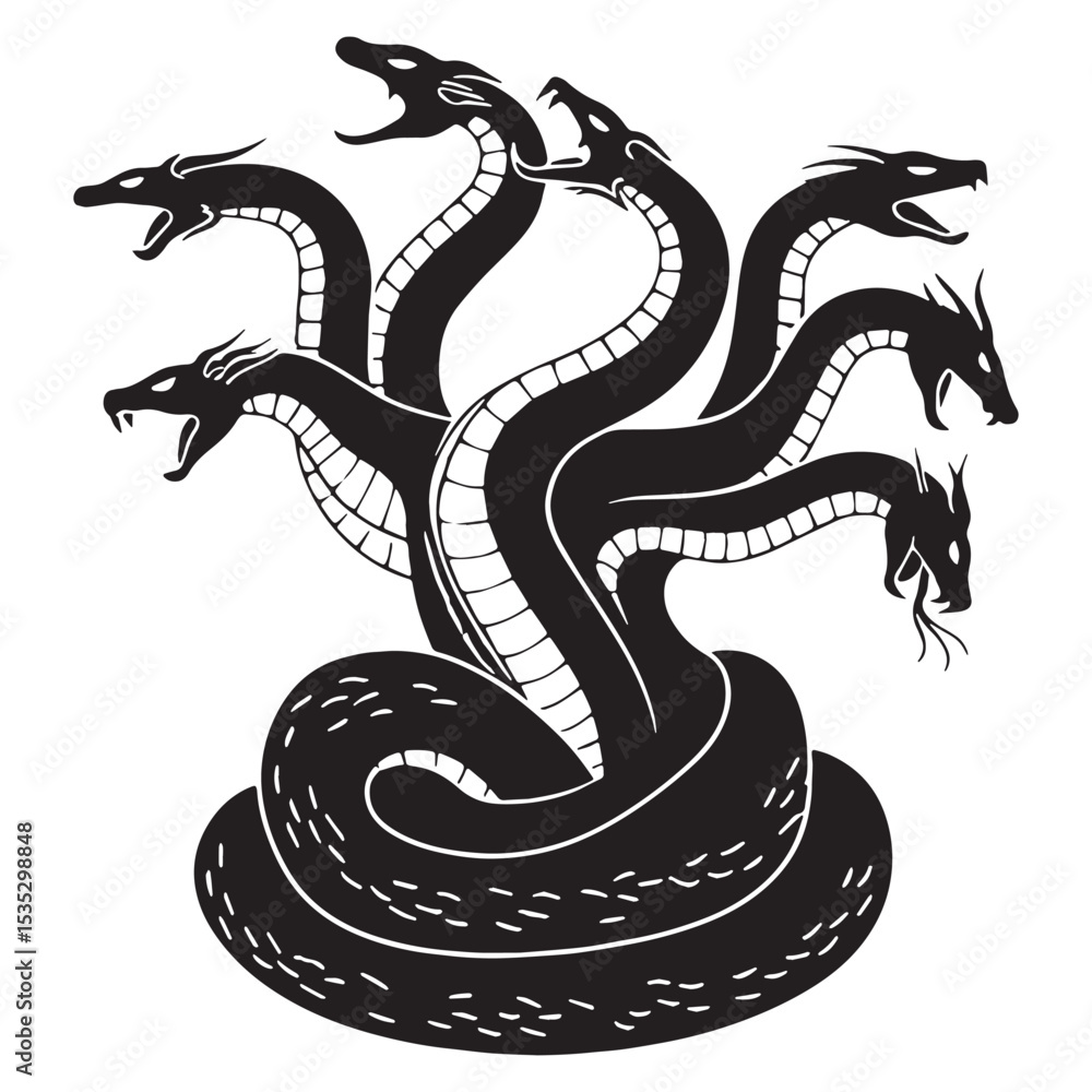 Naklejka premium Iconic Hydra Fearsome Sea Guardian Concept Graphic, with a Big, Strong Shape - hydra silhouette - hydra vector - silhouette of hydra