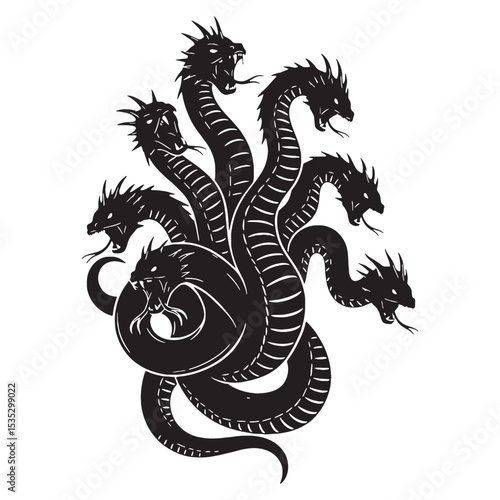 Powerful Hydra Mythical Sea Beast Outline Vector, Showing Its Strong Body and Sharp Claws - hydra silhouette - hydra vector - silhouette of hydra
