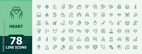 Heart line icon set. Love Symbols icon pack. Minimal linear icons. Containing valentine, love, care, love symbols and more. Vector illustration. Pixel perfect.