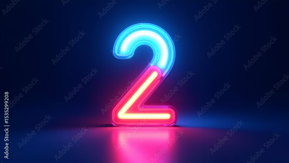 Illuminated number two radiating vibrant neon hues in a dark ambiance Illuminated number two radiating vibrant neon hues in a dark ambiance