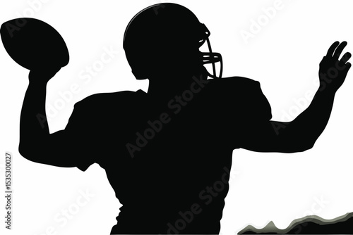 Silhouette of a Football Quarterback Throwing a Pass with Helmet and Raised Arm.