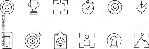 Focus, concentration icons collection. Goal, Target Line icon set. Line icons related to focus and concentration. Vector illustration