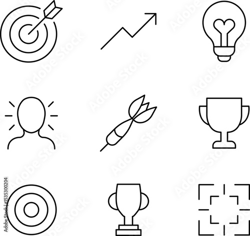 Focus, concentration icons collection. Goal, Target Line icon set. Line icons related to focus and concentration. Vector illustration