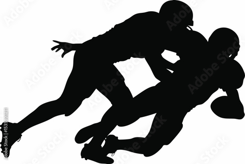 Silhouette of American Football Players in Intense Tackle Ball Secured.