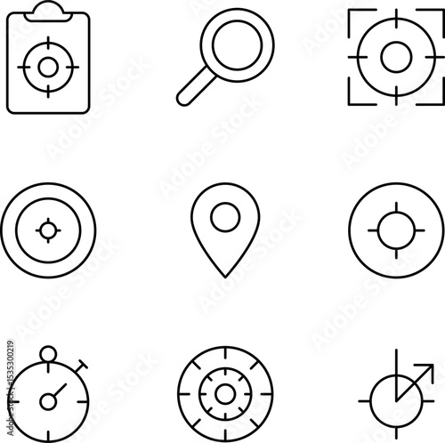 Focus, concentration icons collection. Goal, Target Line icon set. Line icons related to focus and concentration. Vector illustration