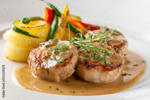 Plated fine dining style with sides. Western food concept