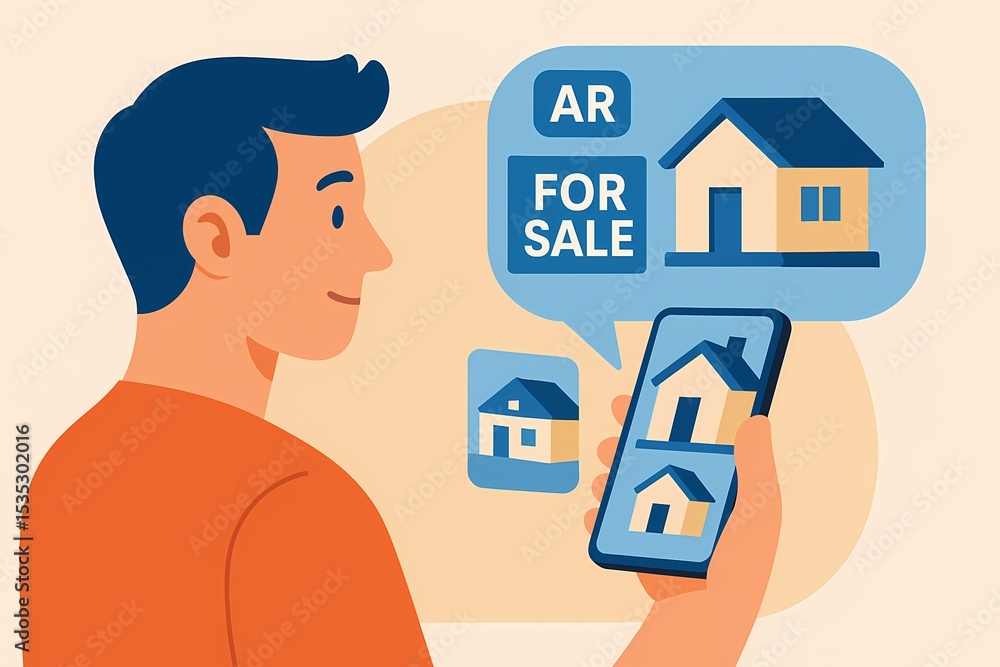 AR real estate listing on smartphone screen, AI generated AR real estate listing on smartphone screen, AI generated