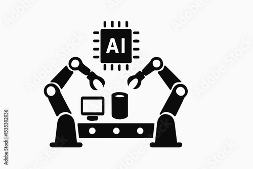 Artificial Intelligence Automation Robotic Arms Assembling Components Under the Guidance of an AI Chip Representing the Future of Automated Manufacturing and Technological Advancement in Industry