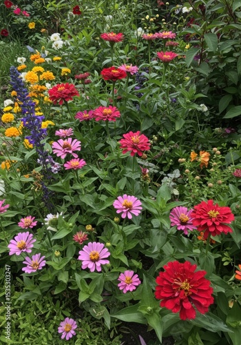 Wallpaper Mural Vibrant summer garden with colorful zinnias and lush greenery in bloom Torontodigital.ca