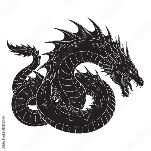 Fantasy Leviathan Mythical Sea Killer Figure Vector, with Its Unique and Scary Look - leviathan silhouette - leviathan vector - silhouette of leviathan - Leviathan illustration

