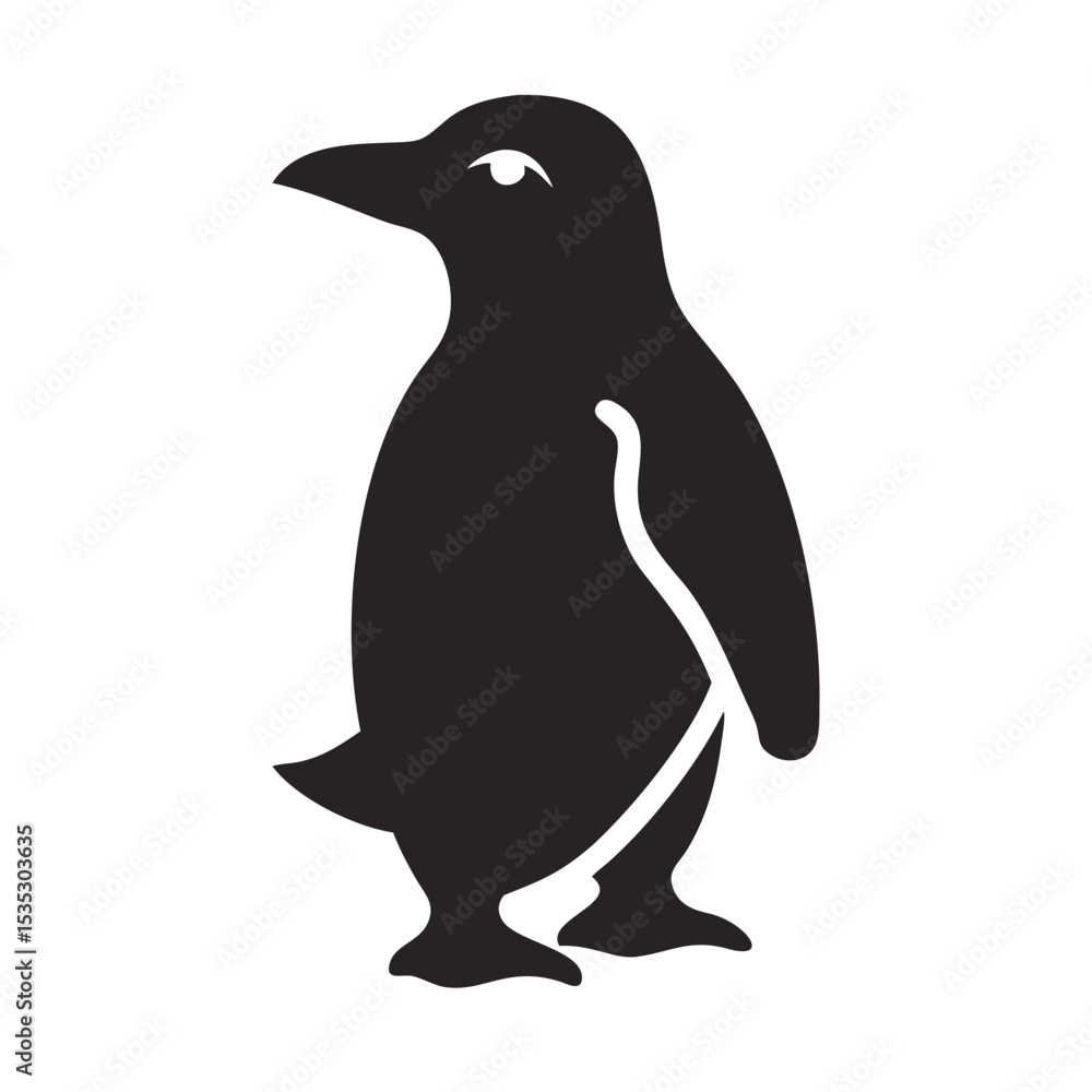 Fototapeta premium Simple Black Silhouette of a Penguin Standing on a Black Background