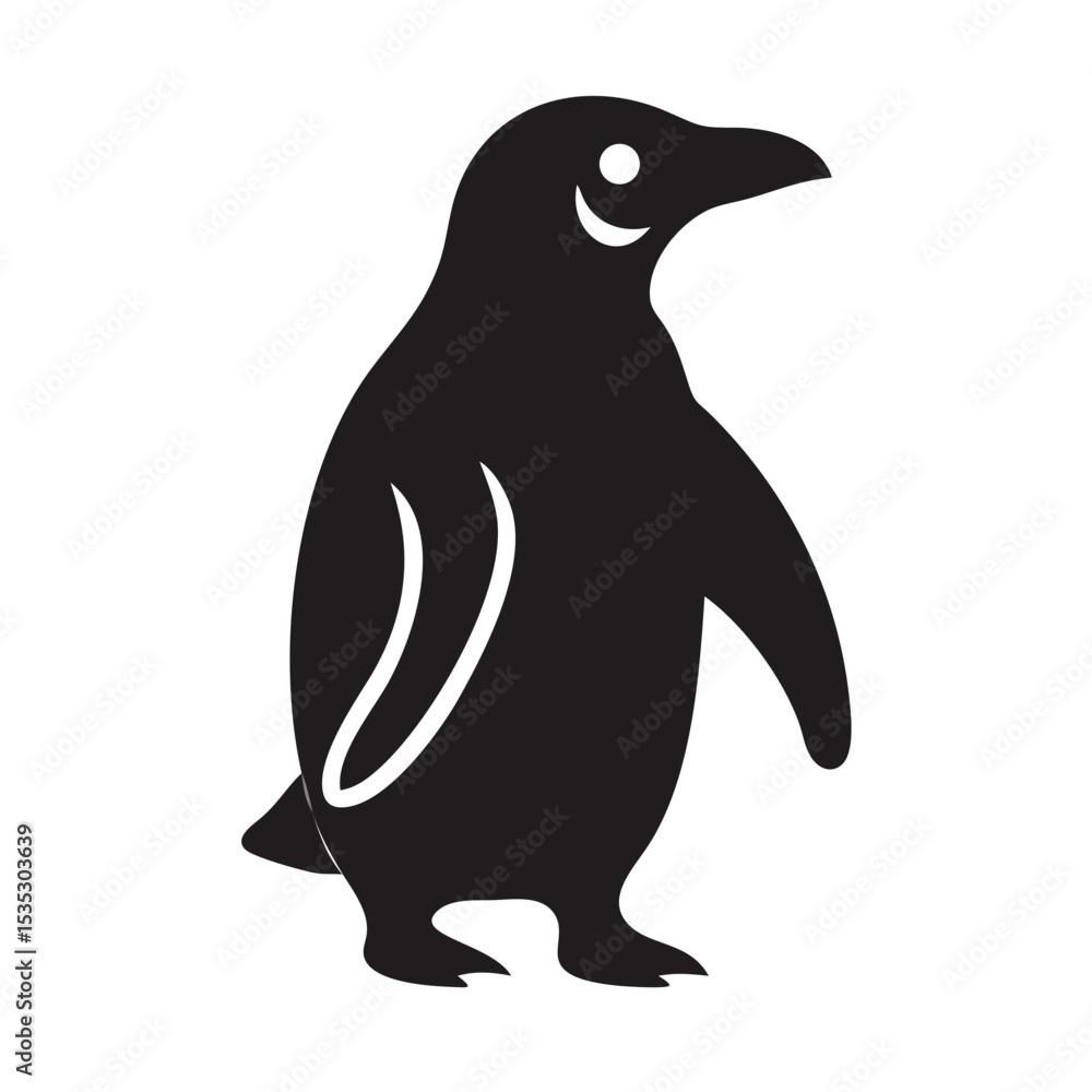 Fototapeta premium Simple Black Penguin Silhouette on Black Background with Smiling Face