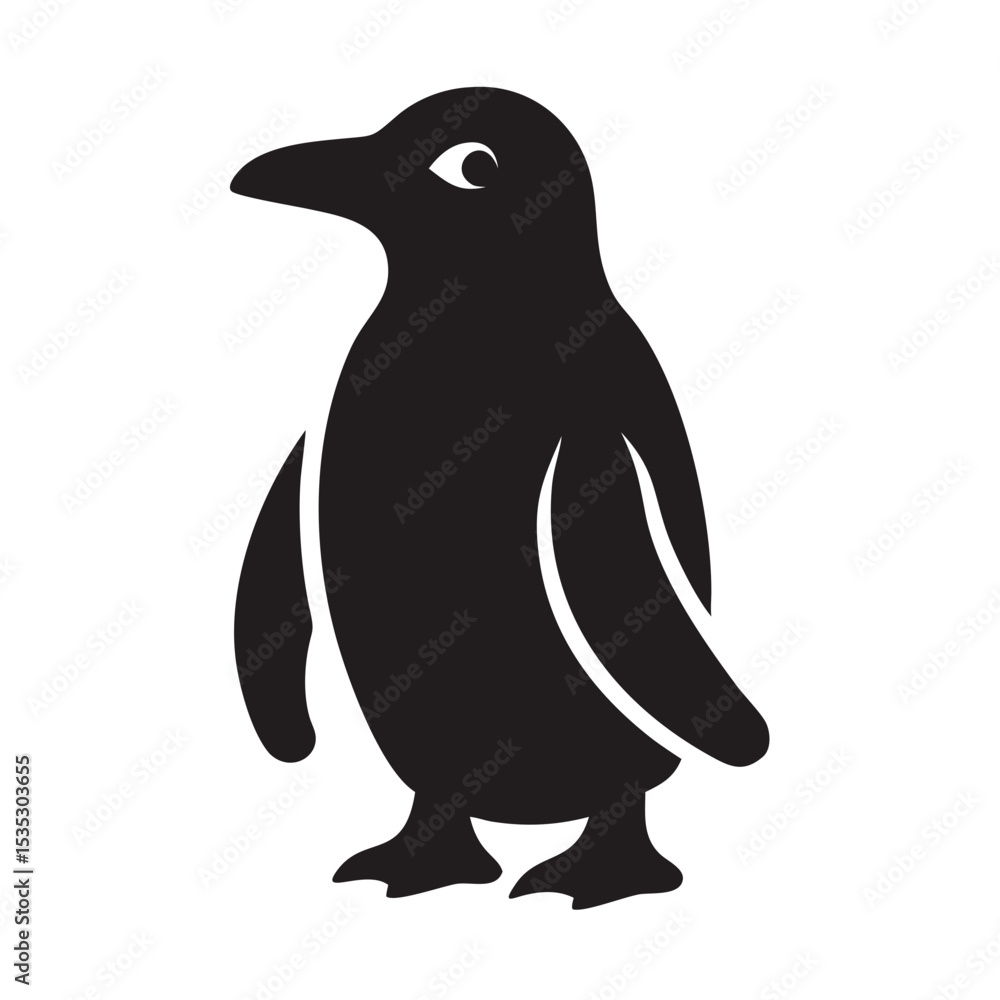 Fototapeta premium Simple Black Penguin Silhouette on Black Background for Graphic Design Elements