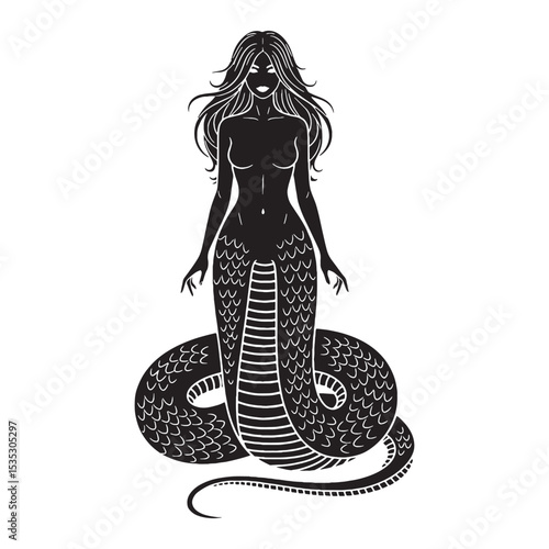 Primeval Lamia Mysterious Serpent Outline Vector, Showing Her Long and Graceful Body - lamia silhouette - lamia vector - silhouette of lamia
